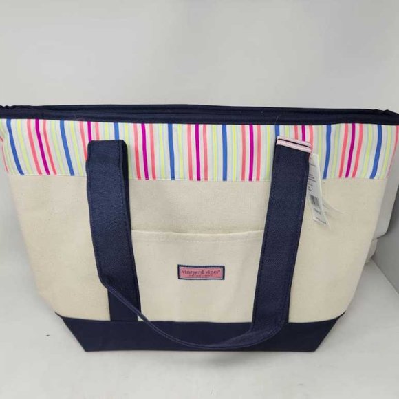NEW VINEYARD VINES GUAVA STRIPE COOLER TOTE BAG - Picture 2 of 7